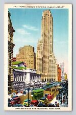 New York City NY, Fifth Avenue, Public Library, Vintage Souvenir Postcard picture