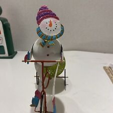 Snowman Riding A Bike Candle Holder HG picture