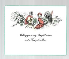 Vtg Art Deco Christmas Greeting Card Victorian Couple Stroll SWEET picture