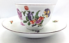 Antique Derby Tea Bowl And Saucer Floral Ribbed 1758 Rose Bouquet READ picture