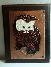 VINTAGE AETHRA COPPER ENAMEL MOUNTED CAT BUTTERFLY PICTURE HAND MADE IN GREECE picture