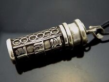 Tibetan Amulet Om Mantra Scroll Silver Tone Ashes Prayer Vial Pendant Necklace picture