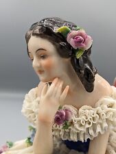 1915s Large German Volkstedt Lady with Mandolin Lace Porcelain Figurine Rare picture