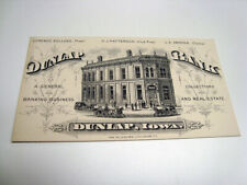 Circa 1880s Dunlap Bank Building Trade Card, Dunlap, Iowa picture