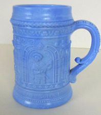 Vintage German Beer Stein Mug Embossed Blue Slag Glass picture