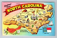 NC-North Carolina, General Greetings, State Map, Antique Vintage Postcard picture