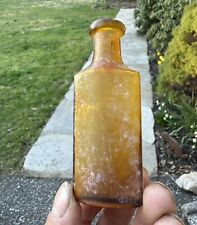 Pretty Bright Yellow Amber Hand Blown Druggist Medicine Bottle 1890s Nice Patina picture