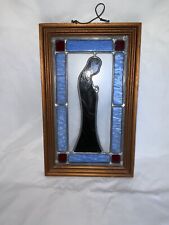 VTG VINTAGE VIRGIN MARY COLORED STAINED GLASS WINDOW DECORATION 9x14.75” picture