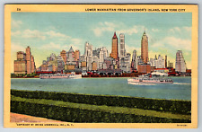 c1940s Linen Lower Manhattan Governor's Island NYC Vintage Postcard picture