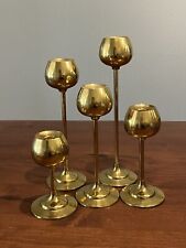 Vintage MCM 1960s Rosenthal Netter Solid Brass Tulip Candlesticks Candle Holders picture
