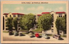 Blytheville, Arkansas Postcard HOTEL NOBLE Building / Street View c1940s Linen picture