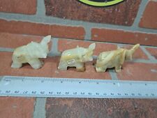 Vintage Set Of 3 Hand Carved Onyx Marble Elephant Figurine Trunk Up Mexico picture