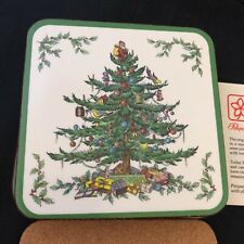 Vintage Pimpernel Spode Christmas Tree Set of 6 Coasters IOB Cork Back England   picture