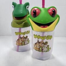 Set of 2 Rainforest Cafe Frog Crocodile Kids Plastic Souvenir Cups Straw Handle picture