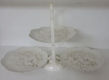 Vtg Three Tier Metal Folding Serving Tray Cream Cutouts Clam Cottage Shabby picture
