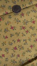 Vintage Cotton Fabric ORANGE-RED,GOLD,BLUE FLORAL on MUSTARD YELLOW  1 Yd/44