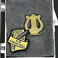 Vintage A-B Honor Roll Choir Music Lyre Recognition 2 Gold Colored Pins in Box picture