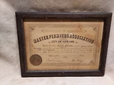 1894 MASTER PLUMBERS ASSOCIATION CITY OF NEWARK NEW JERSEY LICENSE FRAMED 14X11 picture