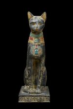 UNIQUE ANCIENT EGYPTIAN ANTIQUE Statue Large Goddess Bastet Cat Winged Scarab picture