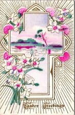 Easter Cross Lilies Light Rays Airbrush Art Nouveau Embossed c1910s postcard NQ3 picture