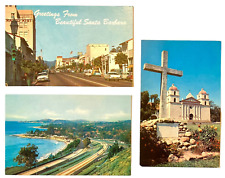Santa Barbara CA RPPC 3 Chrome Postcards VTG 1960 State Street Mission Coastline picture