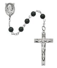 Genuine Black Onyx 6mm Bead Sterling Center And Crucifix Holy Gemstone Rosaries picture