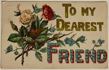 To My Dearest Friend Floral Embossed 1908 Antique Postcard Posted Multilingual picture
