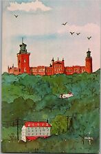 Twin Lighthouses, Highlands, NJ, Artist Mabel Burr Vintage Postcard E76 picture