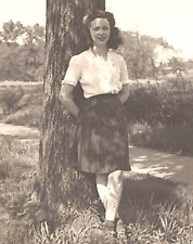 6C Photograph Portrait Pretty Woman Under Tree Lovely Lady 1940's Country  picture