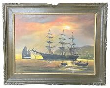 VALLES Vintage Sailing Ship Seascape Framed Canvas Painting picture