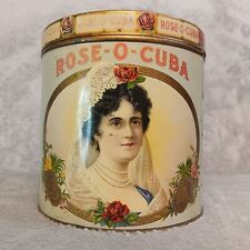 Rose-O-Cuba 50 Cigar Advertising Lithograph Tin Can with Lid Wood Lining picture
