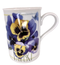Coffee Cup “Enjoy Simple Pleasures Each Day” Pansies Violets Coffee Mug 1997 picture