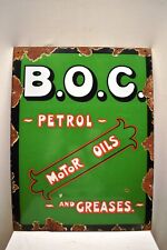Vintage B.O.C. Petrol And Motor Oils Enamel Sign Porcelain Advertising Collectib picture