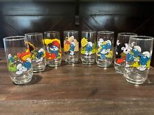 VINTAGE 1982 SMURF COLLECTOR GLASSES COMPLETE SET OF 8 CUPS HARDEE'S **MINT** picture