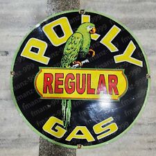 POLLY REGULAR GAS PORCELAIN ENAMEL SIGN 30 INCHES ROUND picture