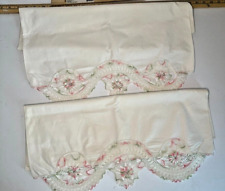 VIntage Handmade Lace Edge Crochet 2 Pillow Cases Pink Green White picture
