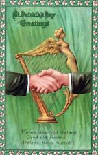 ST. PATRICK'S DAY - Harp And Handshake Here's Dear Old Ireland Postcard picture