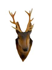 Black Forest Wood Carved Deer Head of A Buck Wall Mount Plaque Well Detailed picture
