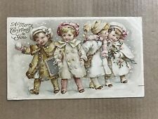 Postcard Merry Christmas Children Hats Jackets Snowball Posted 1902 New York picture