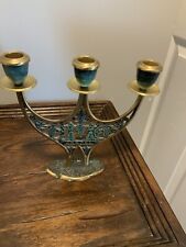 Wonderful Vintage Brass 3 Candle Candelabra Candle Holder - Israel Judaica picture
