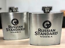 2 Russian Standard Vodka Flasks Brushed Stainless 6 oz picture