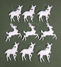 9 hard plastic white ELEGANT DEER leaping STAGS Christmas ORNAMENTS picture