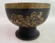 Japanese Satsuma Dish in Matte Black and Gold Designs - Signed - Ca 1900-1920 picture
