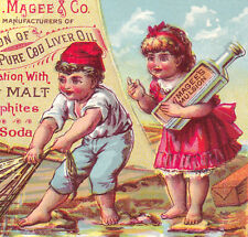 Neemah WI 1800's Magees Emulsion Cod Liver Oil Bottle Fish Victorian Trade Card picture