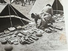 Antique Postcard RPPC Pup Tent Inspection Camp Cooke To California WWII Gas Mask picture
