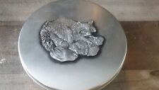 Vintage 8' Metzke CookieTin With Pewter Raccoon picture