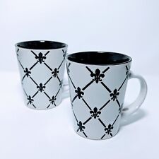 Home Essentials Coffee /Tea Mugs Black White French France Fleur Set Of 2 picture