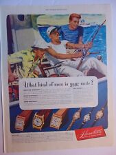1948 HAMILTON WATCH Men Boat Fishing  vintage art print ad picture