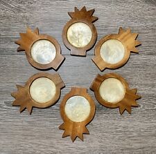 Vintage Set Of 6 Monkey Pod Mother Of Pearl Wood Pineapple Coasters  picture