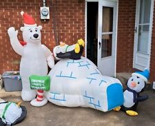 2016 Gemmy Christmas Inflatable - Polar Bear And Penguins W/ Kaleidoscope Igloo picture